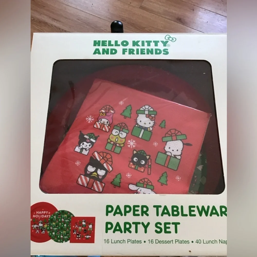 New Hello Kitty and Friends Happy Holidays 72 PCs Paper Tableware Party Set.